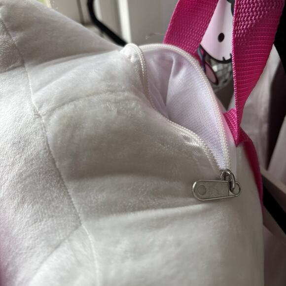 Hello Kitty Soft Plush Backpack Web Straps Pink White Zip Pocket Gift 12 X 9 - Picture 3 of 5